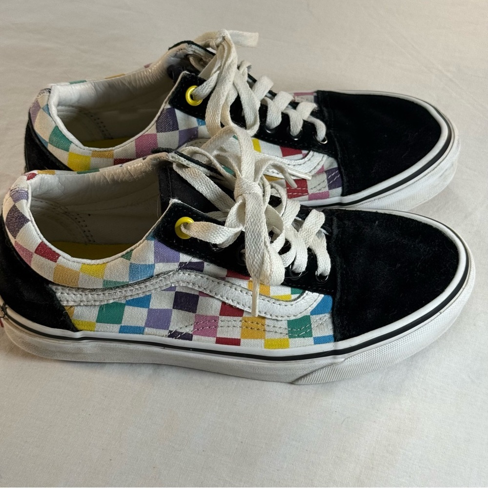 Vans Old Skool Rainbow Checkerboard Sneakers Multi/Black Women’s 6 Skate Y2K - Picture 3 of 13